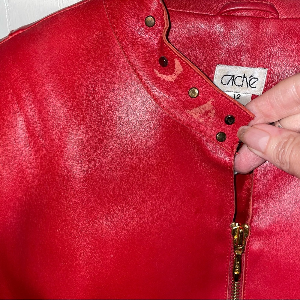 Cache Red Leather Brass Studded Jacket - image 4